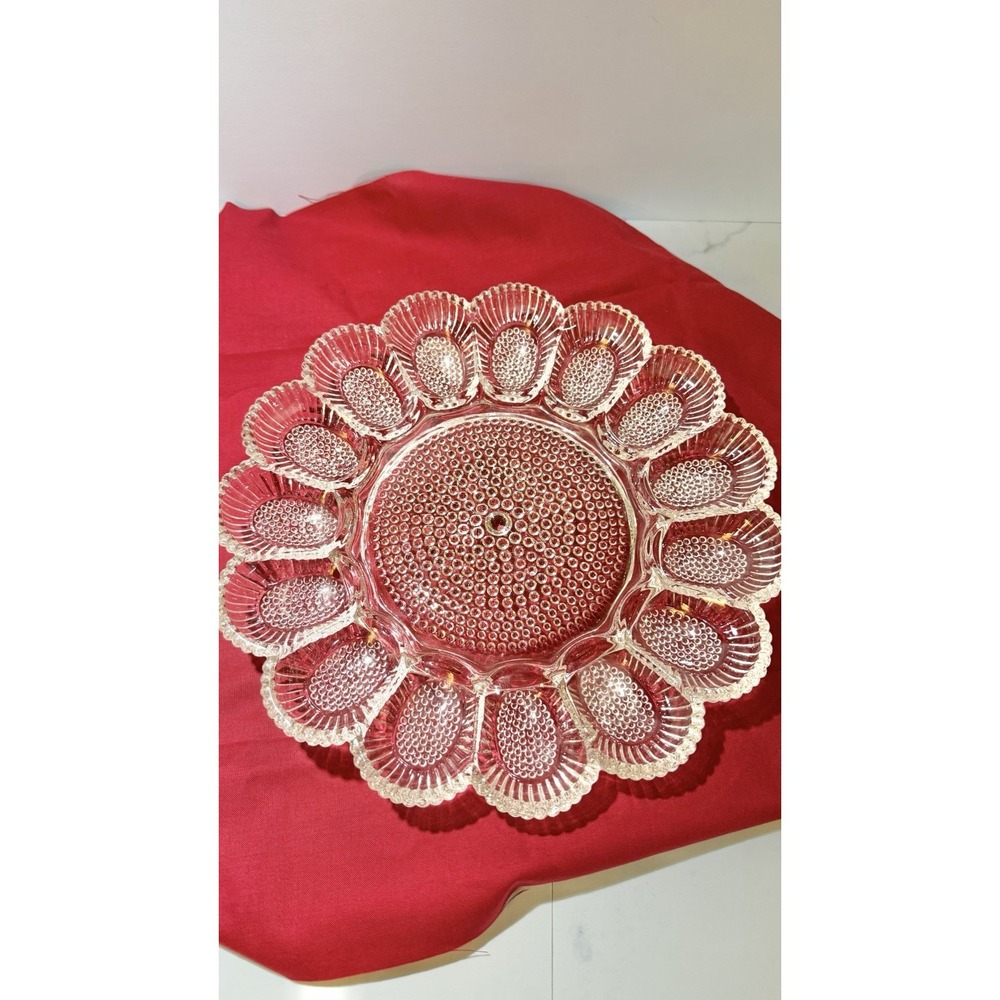 Indiana Glass 1960s Vintage Clear Hobnail Deviled Egg Dish Serving Plate 11"